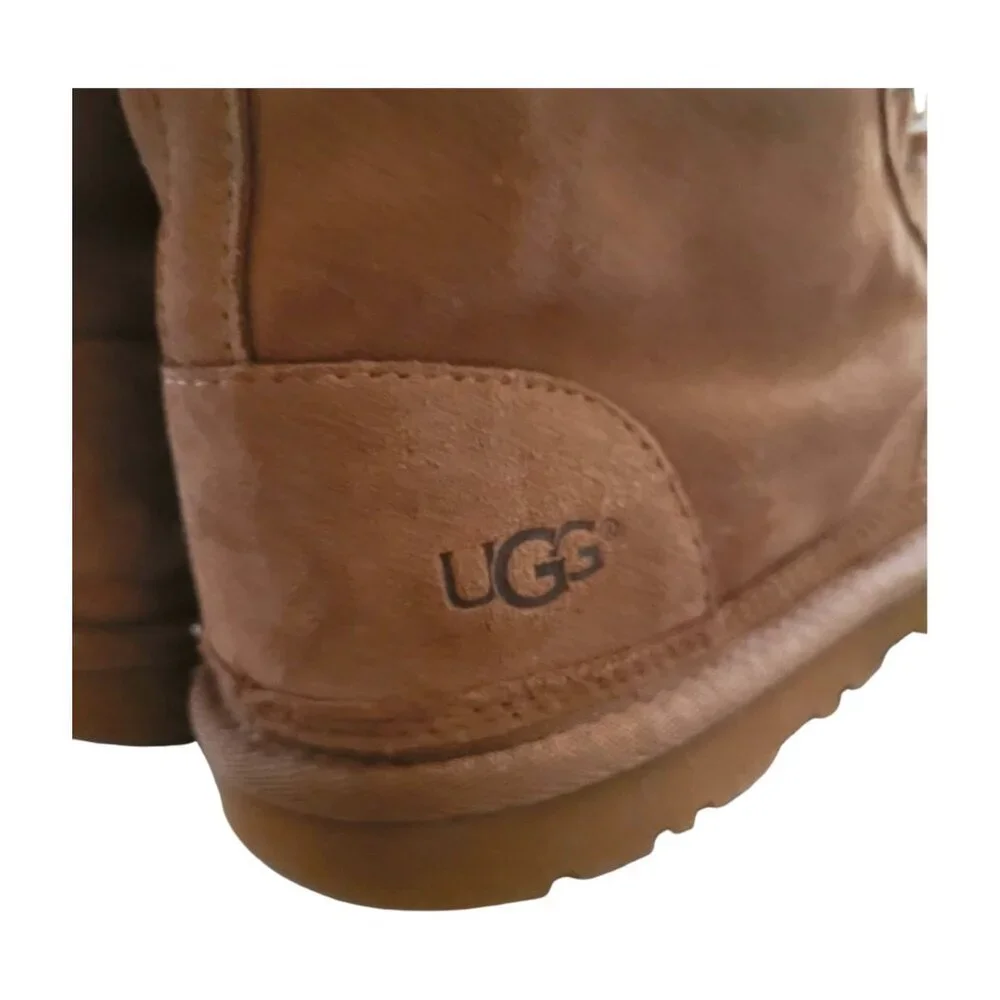 UGG Harkley Brown Boots Men's 8 Womens 10 Ankle Lace Up Suede Shearling Lined